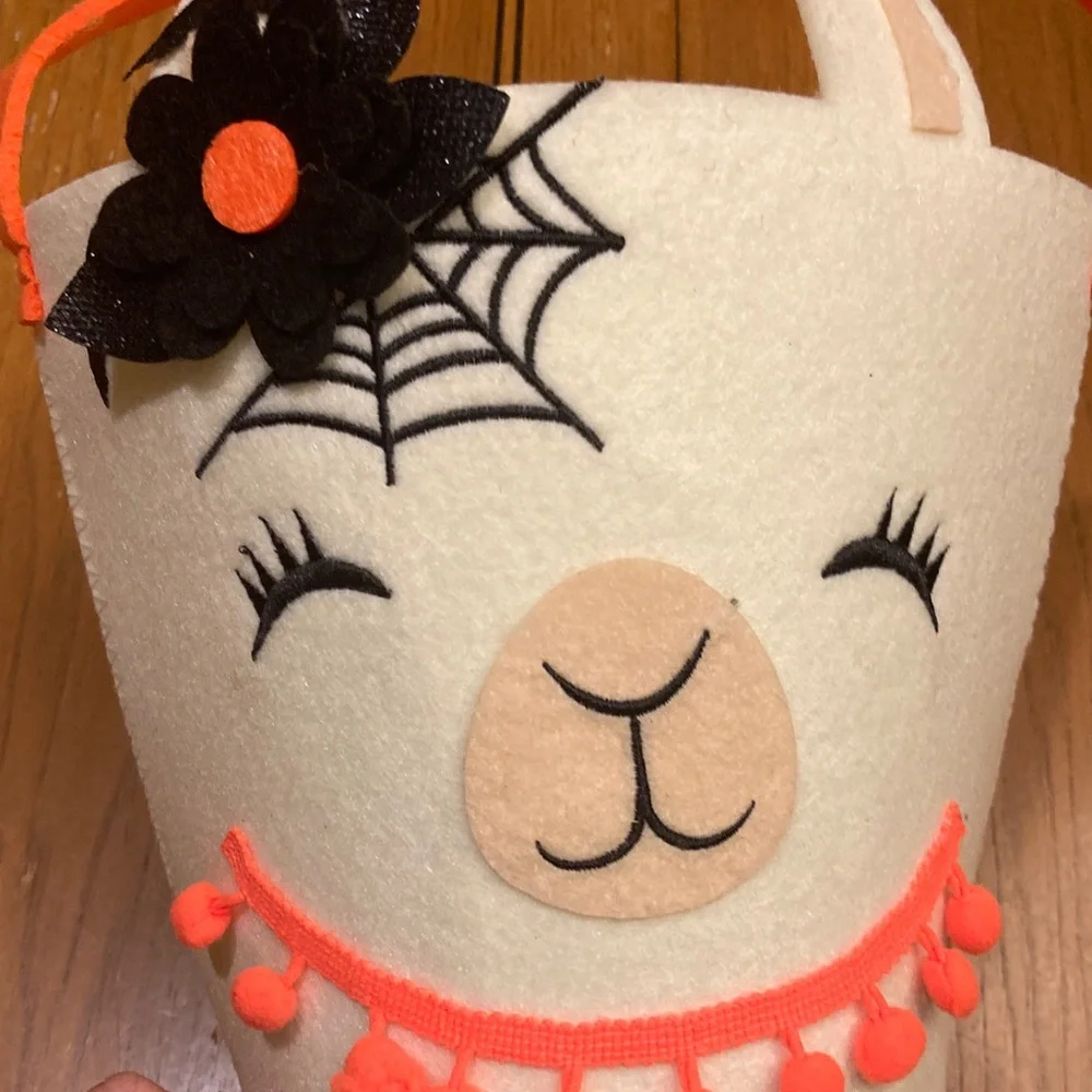 Cute Llama Halloween Basket with Orange Accents